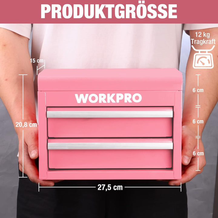 WORKPRO Metall Schubladenbox mit 2 Schubladen & Oberer Stauraum Rosa, 27,5x15x20,8cm Tisch Organizer