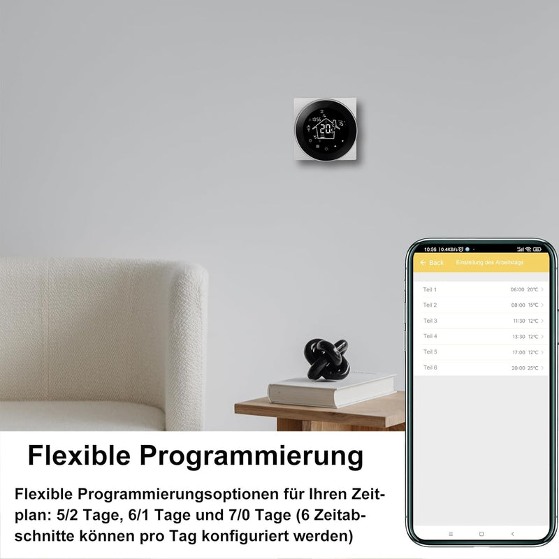 KETOTEK Thermostat Fussbodenheizung Wasser WiFi 3A Unterputz, Programmierbar Raumthermostat Fussbode