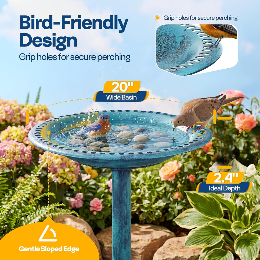 VIVOHOME Vogeltränke 71cm hoch Polyresin leicht antike Optik für Aussenbereich Blau, Blau