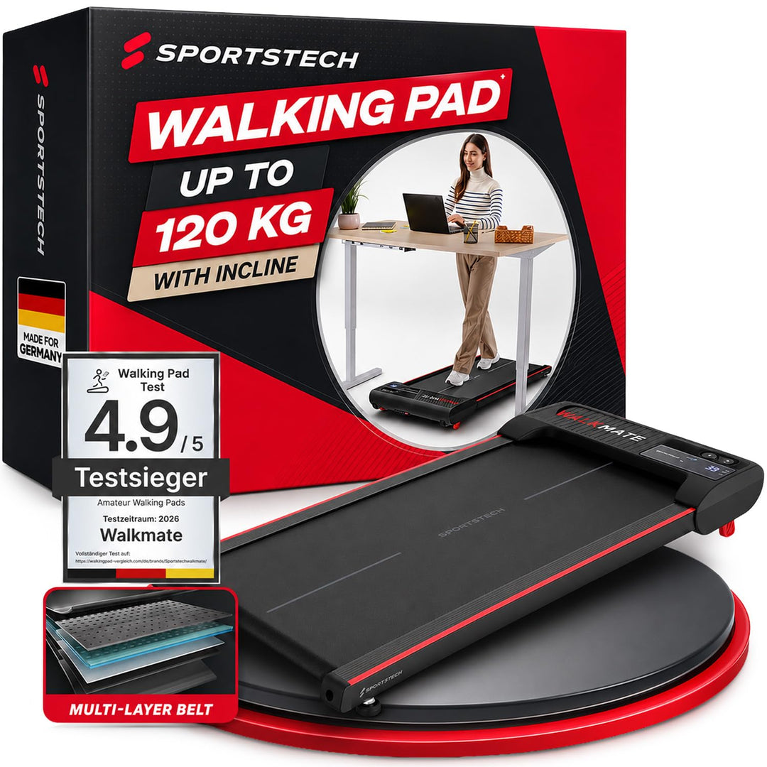 Sportstech Walking Pad - Laufband Für Zuhause mit Steigung bis 5% | 1-6km/h, inklusive App Mitglieds