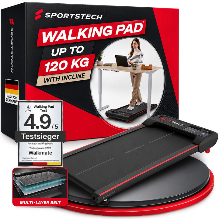 Sportstech Walking Pad - Laufband Für Zuhause mit Steigung bis 5% | 1-6km/h, inklusive App Mitglieds