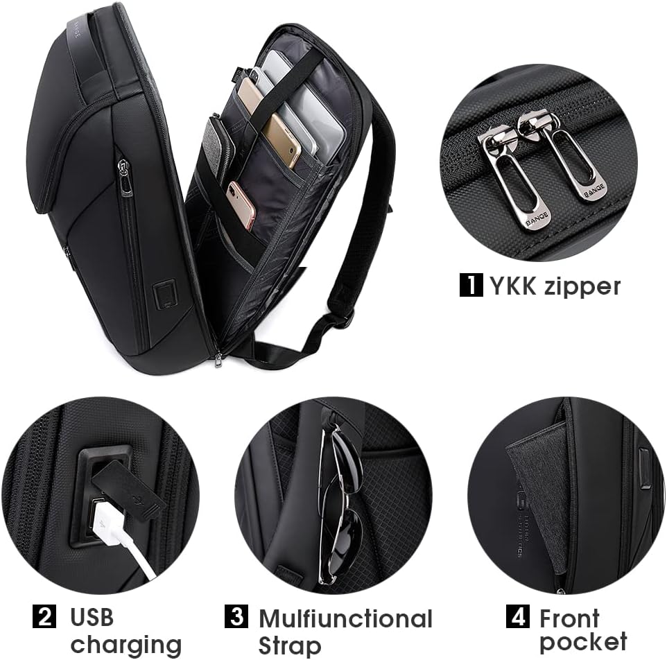 BANGE Business-Smart-Rucksack, wasserdicht, 39,6 cm (15,6 Zoll), Laptop-Rucksack mit USB-Ladeanschlu