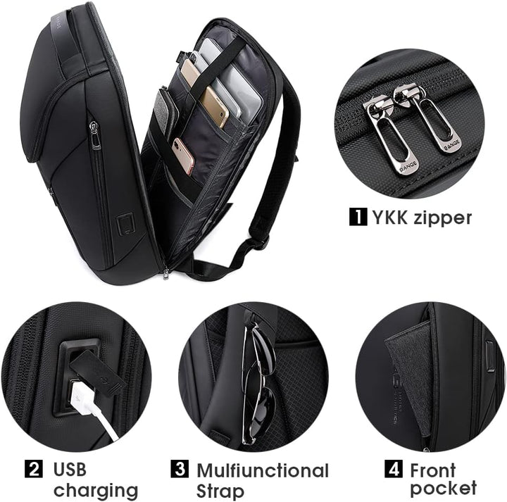 BANGE Business-Smart-Rucksack, wasserdicht, 39,6 cm (15,6 Zoll), Laptop-Rucksack mit USB-Ladeanschlu