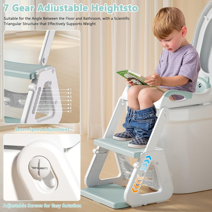 Toilettensitz Kinder Mit Treppe, Toilettenleiter für Kinder, Töpfchen für Kinder, Rutschfest, Klappb
