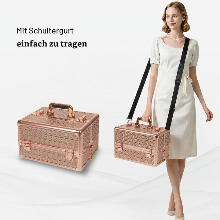 Kosmetikkoffer Trolley, 6-in-1 Schminkkoffer mit Spiegel &amp; Schloss, Grosser Kosmetik Reisekoffer Mak