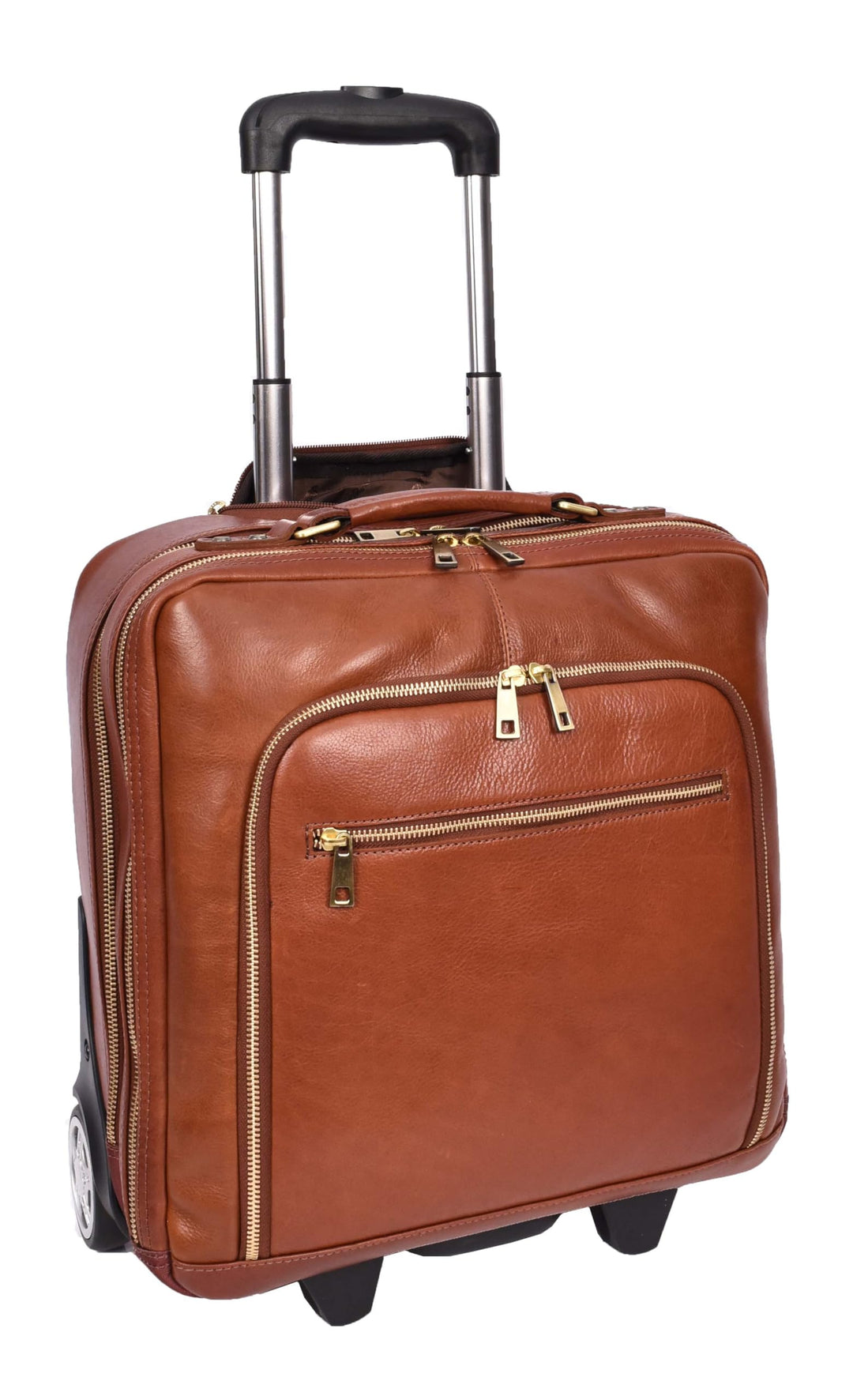 Pilotentasche aus echtem Leder mit Rollen Teleskopgriff für Business Reisetasche Sussex, hautfarben,