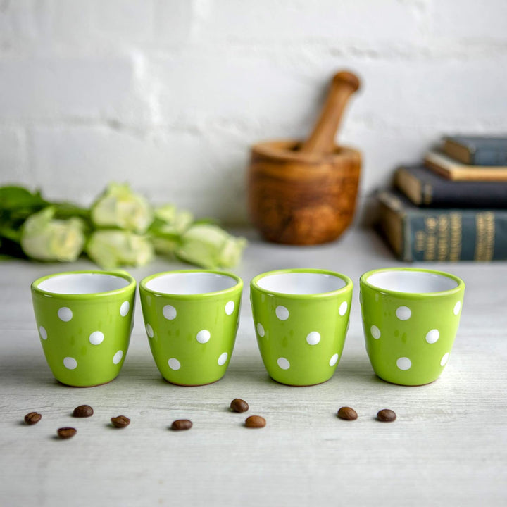 City to Cottage® - Espressotassen Set | Grün und Weiss | Polka Dots | Handgemacht | Keramik Geschirr
