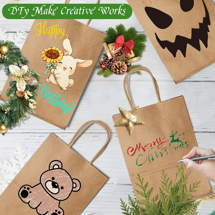 Gucass 50 Stück Gross Papiertüten mit Henkel, Braun Kraft Papiertaschen Geschenktüten, 26x12x33cm Pa