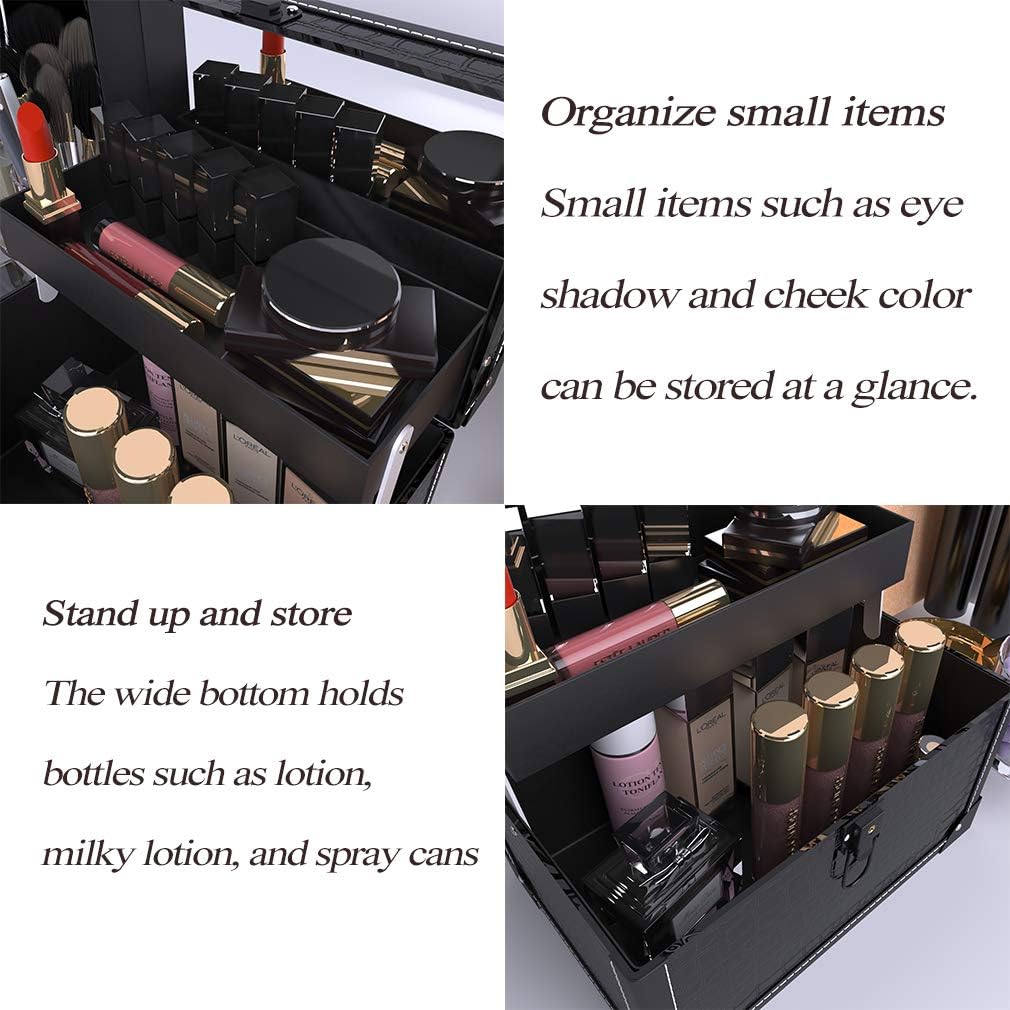 ANGNYA Kosmetikkoffer mit Spiegel Schminkkoffer Beauty Case 2 Ebenen mit Schlüssel elegant und klass