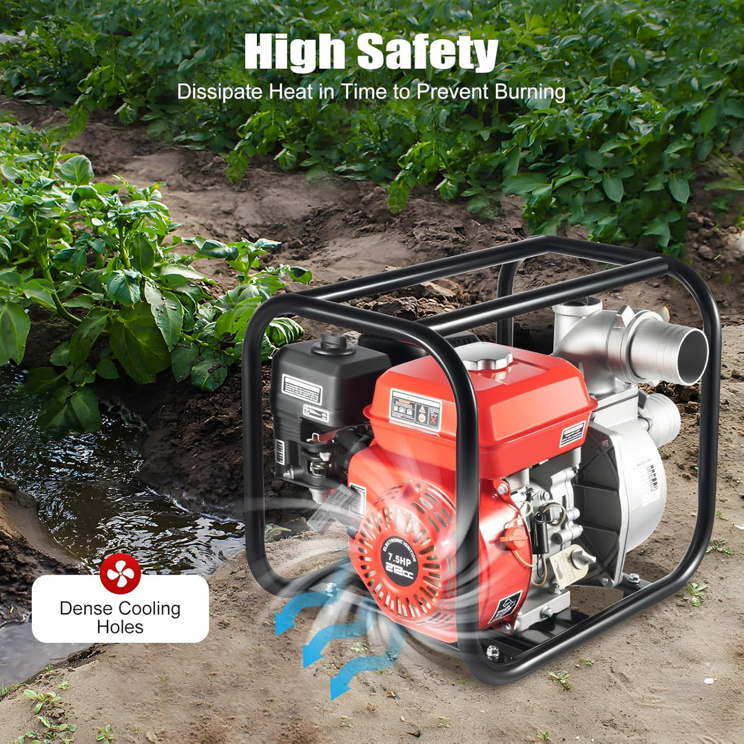 Benzinmotor Wasserpumpe 7.5HP (212cc) 35m³/h Hochleistung – 4-Takt Motor mit 98.43ft Förderhöhe & 3"