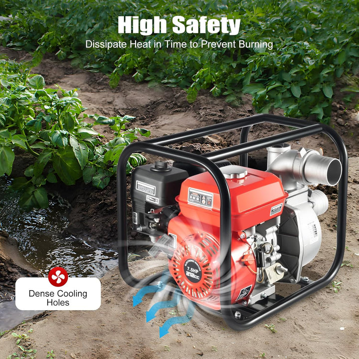 Benzinmotor Wasserpumpe 7.5HP (212cc) 35m³/h Hochleistung – 4-Takt Motor mit 98.43ft Förderhöhe & 3"