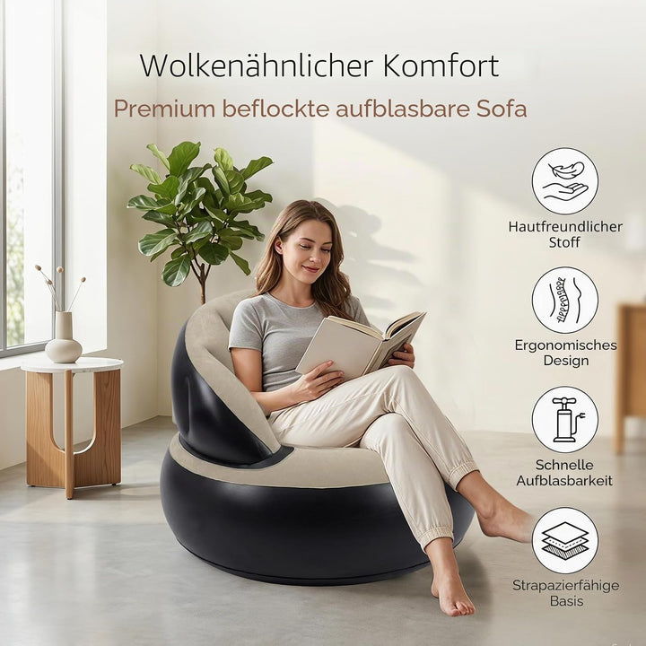 Aufblasbares Sofa Sessel mit Pumpe, Faltbarer Luftsessel für Innen &amp; Aussen, Bequeme Aufblasbare Cou