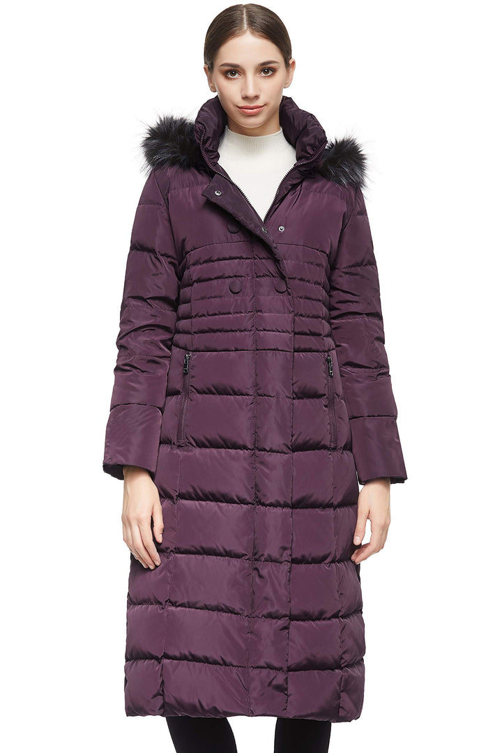 Orolay Damen Daunenjacke mit Langem Pelz-Kapuzenmantel mit Raglanärmeln Lila M, Lila M