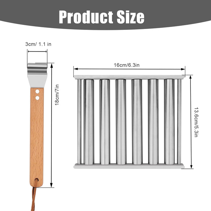 Edelstahl Hot Dog Roller für Grill + Metallspatel mit Langem Holzgriff, BBQ Wurstroller für Grill Pl