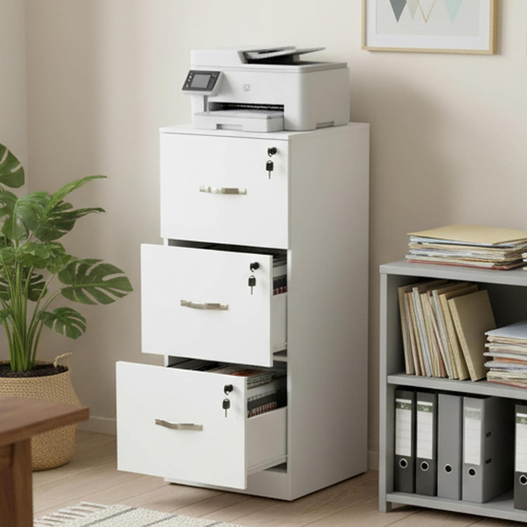 Aktenschrank Abschliessbar, Büroschrank Holz mit 3 Schubladen, Schubladenschrank Druckerschrank, Hän