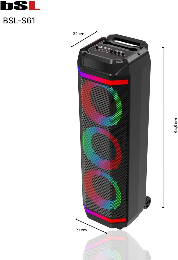 Bluetooth-Lautsprecher BSL-S61 mit Beleuchtung an den Lautsprechern | 3 Lautsprecher mit 8 Zoll | 50