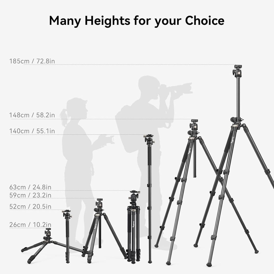 SMALLRIG 73 Zoll Kamerastativ, 360° drehbare Mittelsäule, horizontales Stativ Einbeinstativ, mit Sma
