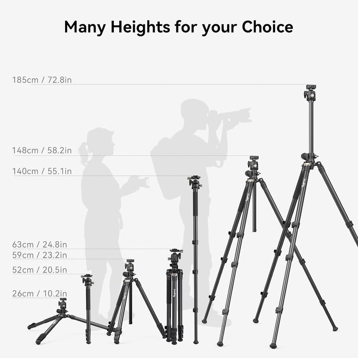 SMALLRIG 73 Zoll Kamerastativ, 360° drehbare Mittelsäule, horizontales Stativ Einbeinstativ, mit Sma