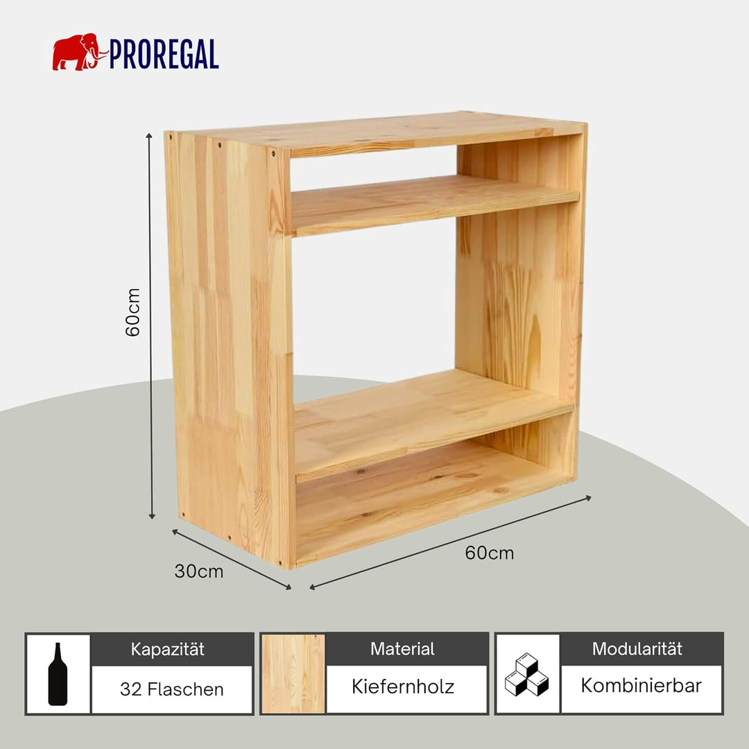 PROREGAL Modulares Weinregal VINCELLAR MOD | HxBxT 60x60x30cm | Standflaschen Modul für 32 Flaschen