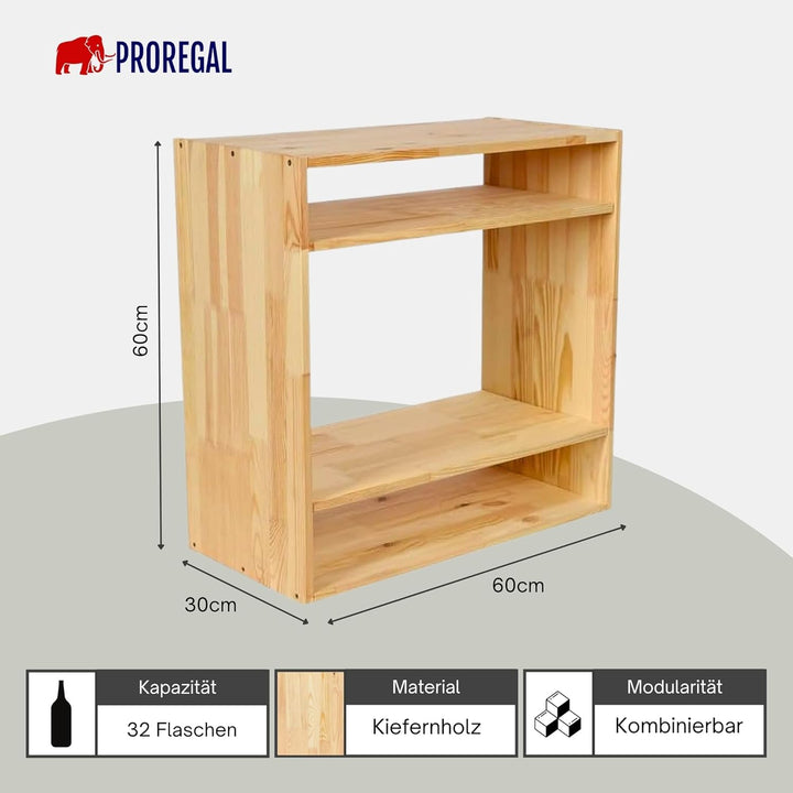 PROREGAL Modulares Weinregal VINCELLAR MOD | HxBxT 60x60x30cm | Standflaschen Modul für 32 Flaschen