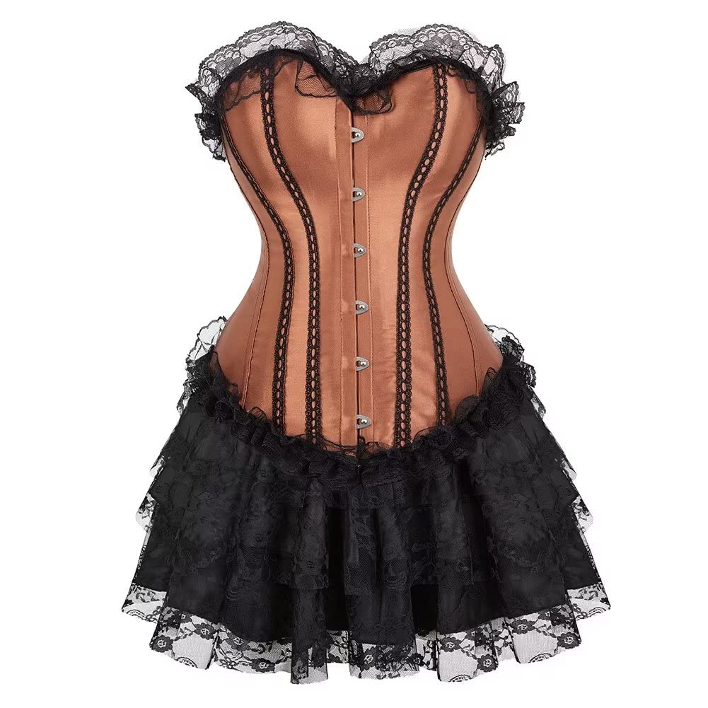 Corset Dress Skirt Korsett Damen Kleider Rock Corsage Vollbrust Bustier Schnüren Korsagenkleid Elega