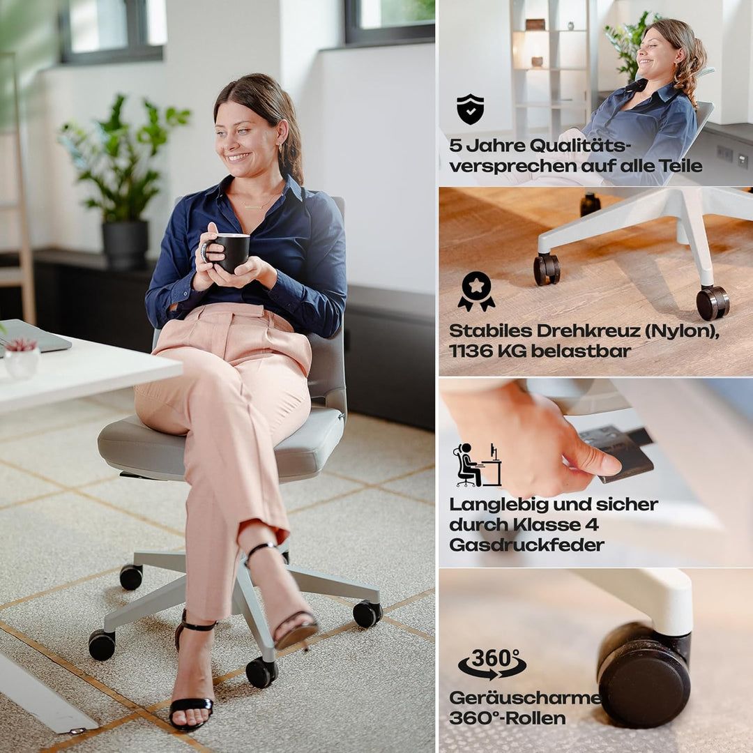 VALKENSTOL M2 Bürostuhl Ergonomisch ohne Armlehne [ohne Kopfstütze] Ergonomischer Bürostuhl Grau Sch