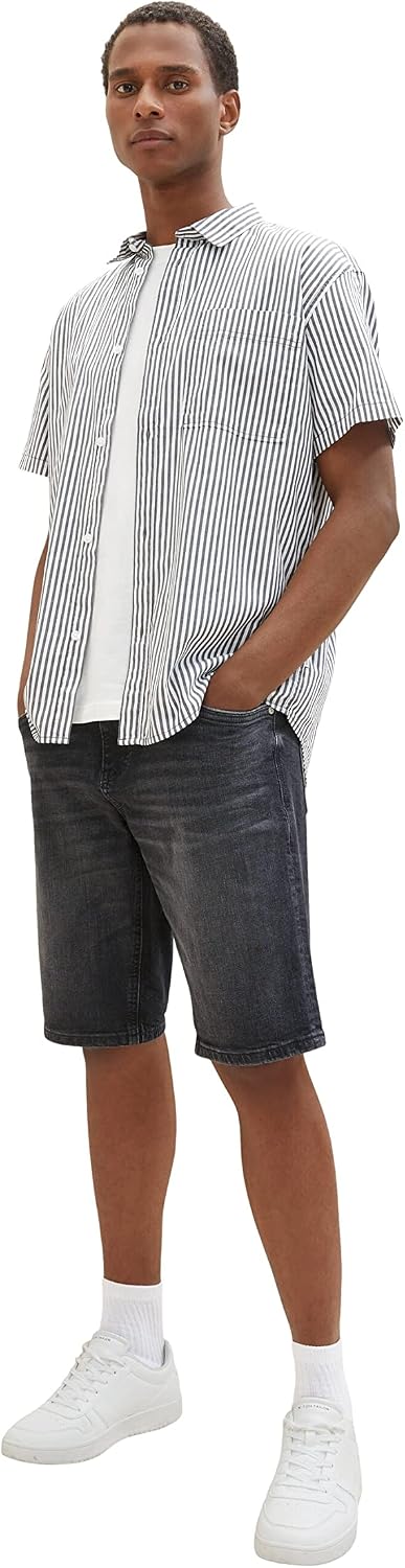 TOM TAILOR Herren Slim Fit Jeans Bermuda Shorts mit Stretch 28 10220 - Used Dark Stone Grey Denim, 2