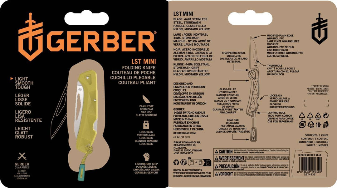Gerber Taschenmesser mit Zugband, LST Mini, 440A Wharncliffe-Edelstahlklinge, Griffschalen aus glasf