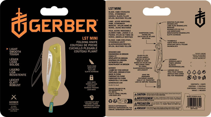 Gerber Taschenmesser mit Zugband, LST Mini, 440A Wharncliffe-Edelstahlklinge, Griffschalen aus glasf
