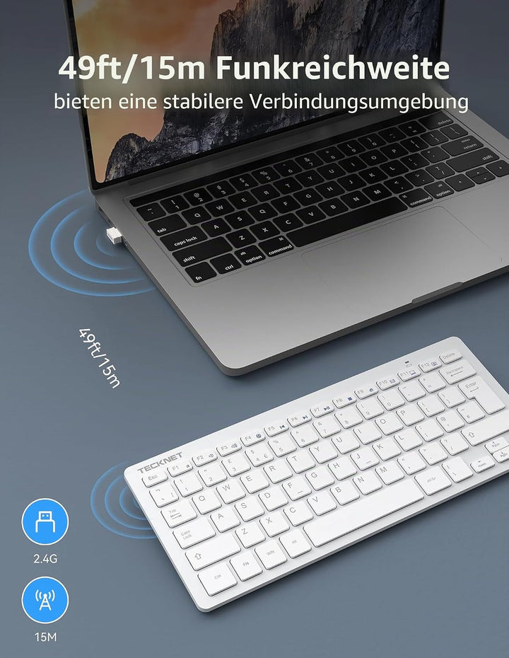 TECKNET Spanische Spezifikationen Mini-Tastatur und Maus, QWERTY Weiss, Weiß