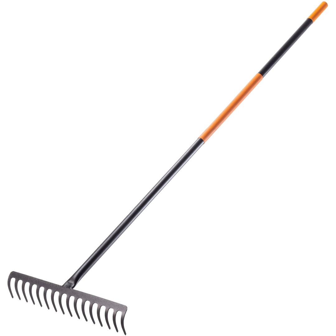 KADAX Rechen, Gartenharke aus Metall, breite Harke mit 154,5 cm langem Metallstiel, Gartengerät zum