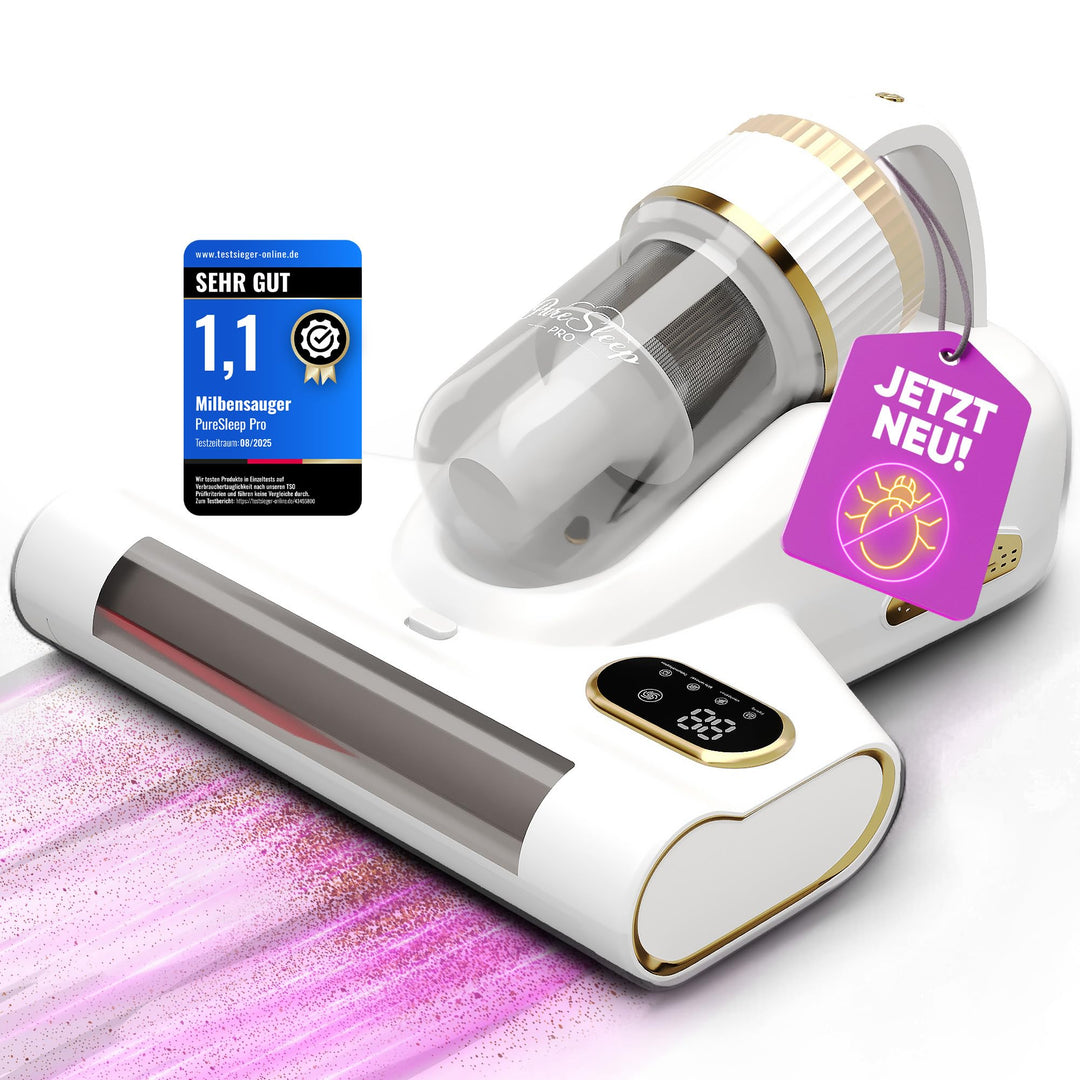 Milbensauger für Matratzen UV-Licht 99,9% Milbenentfernung 10.000Pa Kabellos, 3500 mAh Akku, Warmluf