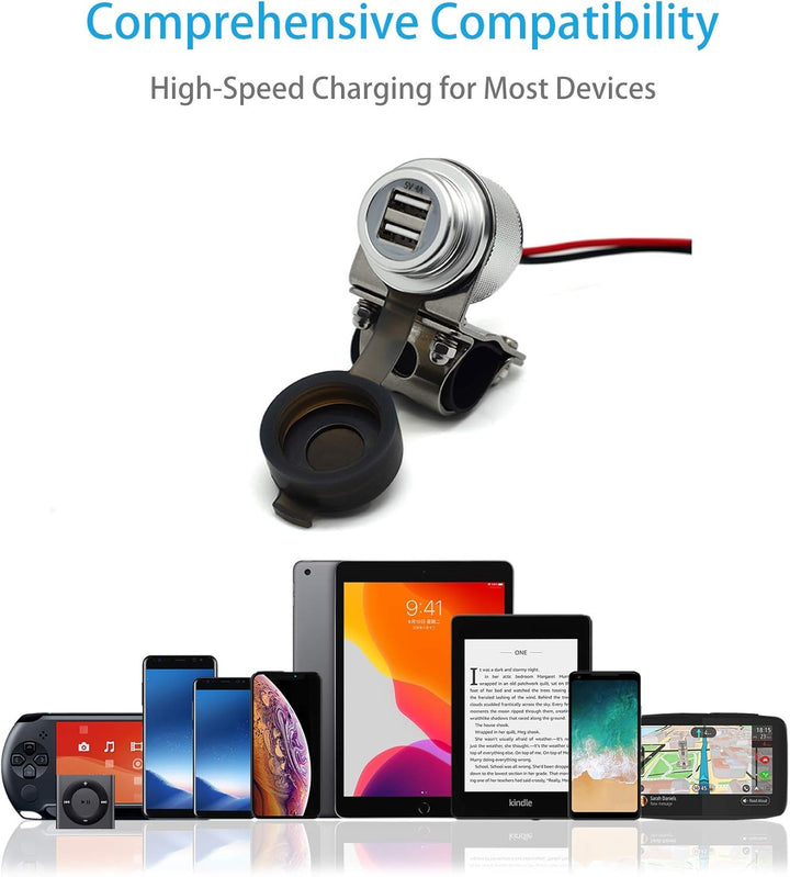 Cliff Top 4A 20W Aluminium Motorrad USB-Ladegerät, mit magnetischem Netzschalter, Dual-Port Schnelll