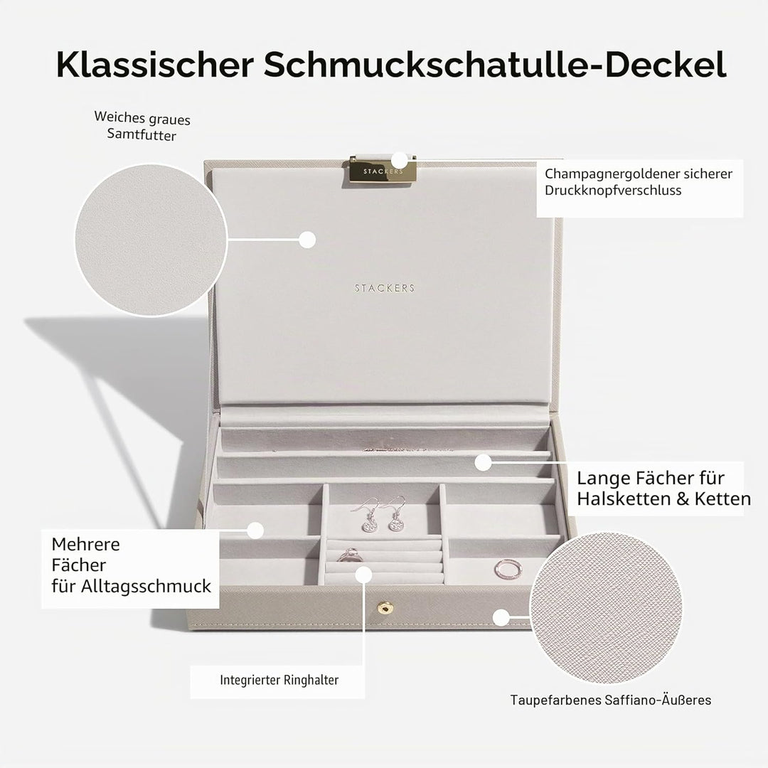 Stackers Schmuckschatulle, klassische Grösse, stapelbar, Set mit 5 Schubladen. taupe