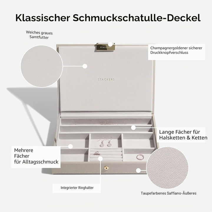 Stackers Schmuckschatulle, klassische Grösse, stapelbar, Set mit 5 Schubladen. taupe