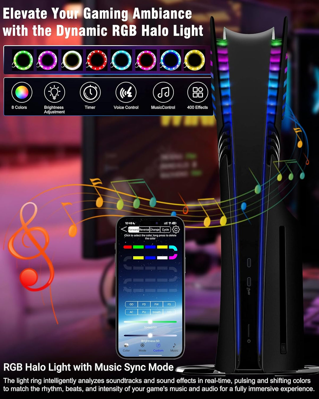 Joso Frontblende für PS5 Pro Disc Edition, Kratzfeste, staubdichte Ersatzhülle mit RGB-Ring, Abdecku
