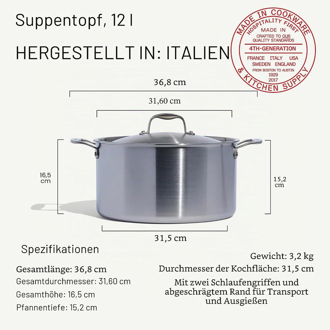 Made In Cookware – 11,36 l Suppentopf aus Edelstahl mit Deckel – 5-lagige Edelstahlbeschichtung – Pr