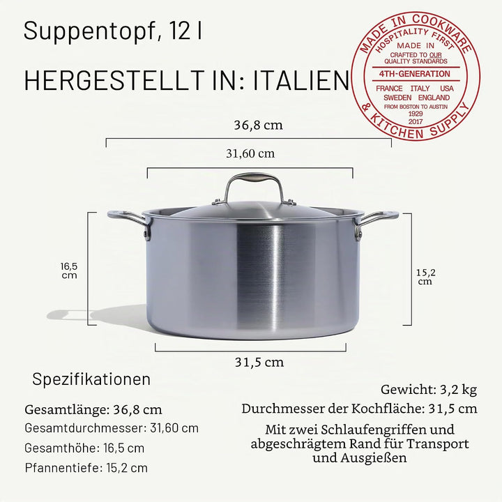 Made In Cookware – 11,36 l Suppentopf aus Edelstahl mit Deckel – 5-lagige Edelstahlbeschichtung – Pr