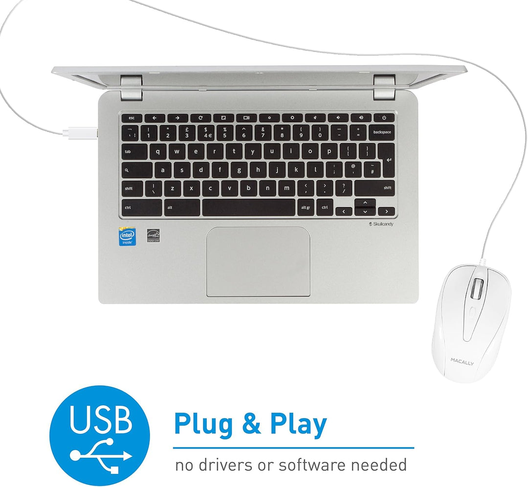 Macally UCTURBO, MacBook Maus USB C, optisch mit Kabel, Mouse für USB-C Notebook und Laptop, weiss /
