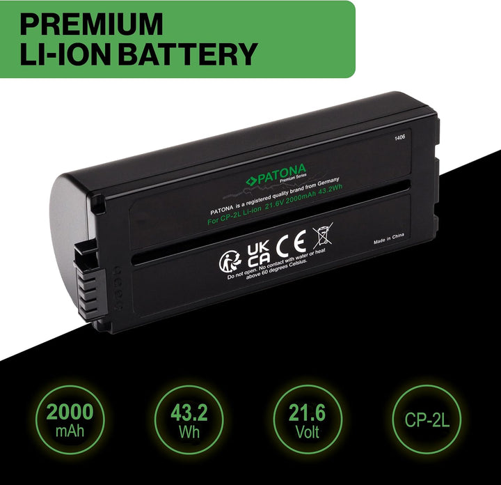PATONA 2X Akku Ersatz für Canon NB-CP2L, NB-CP1L Battery Pack 2000mAh 21.6V | Ersatzakku für SELPHY