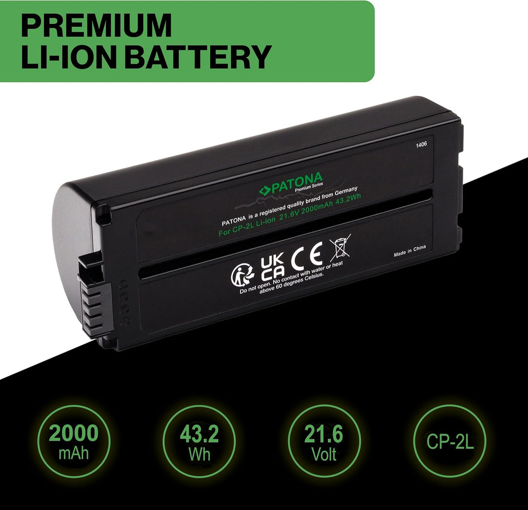 PATONA 2X Akku Ersatz für Canon NB-CP2L, NB-CP1L Battery Pack 2000mAh 21.6V | Ersatzakku für SELPHY