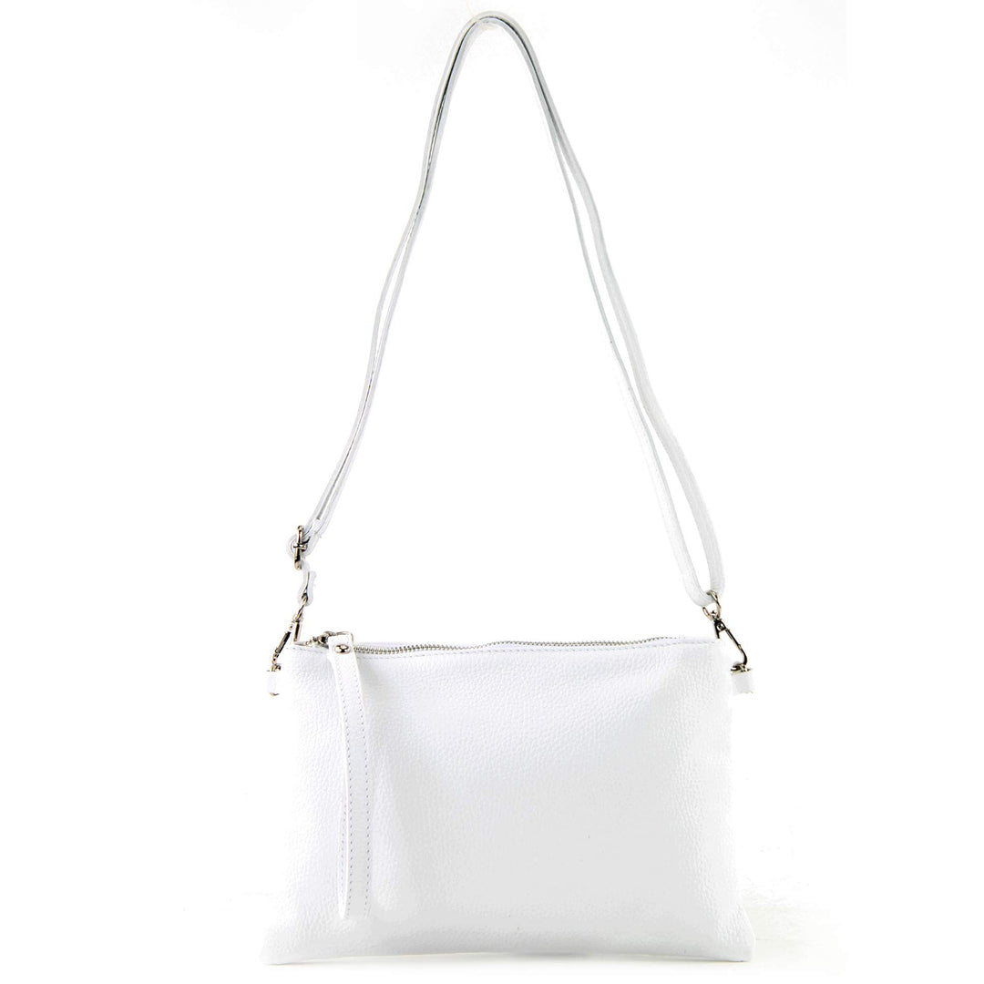 modamoda de T186 Damen Leder Clutch Umhängetasche, handmade in Italy Weiss, Weiss