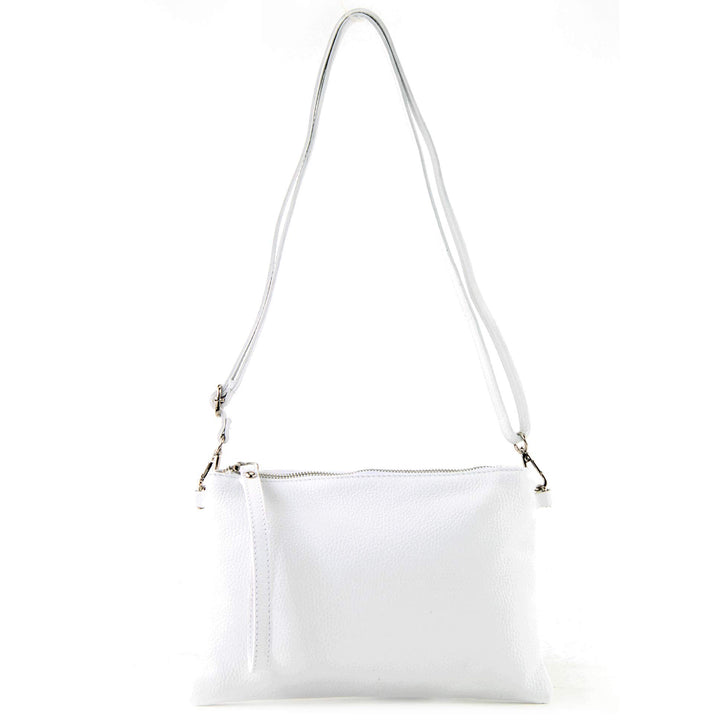 modamoda de T186 Damen Leder Clutch Umhängetasche, handmade in Italy Weiss, Weiss