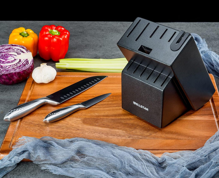 Messerblock ohne Messer, WELLSTAR Naturholz Küchenmesser Block ohne Messer–Hartholz Arbeitsplattenme