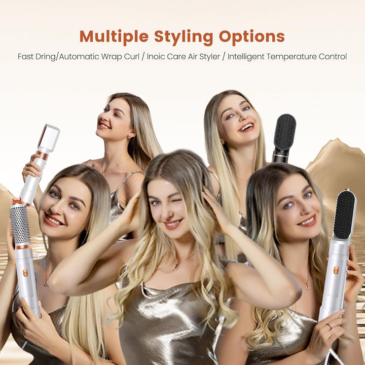 Hairstyler 5 in 1 Hair Styler Set, Haarstyler mit Luft Lockenstab Föhn Thermal Brush Glättbürste, Mu