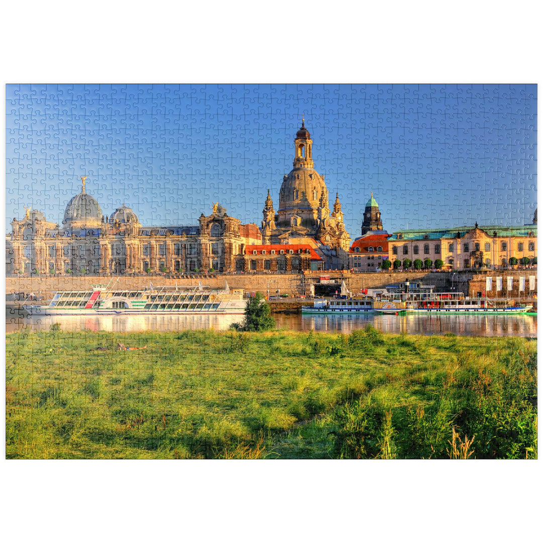 Elbe und Brühlsche Terrasse mit Kunstakademie und Frauenkirche, Dresden - Premium 1000 Teile Puzzle
