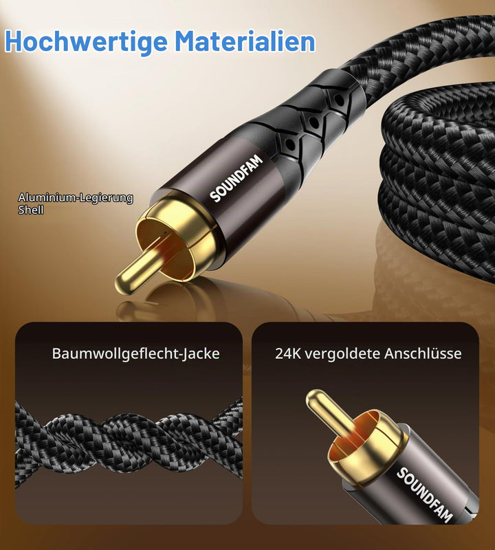 RCA Splitter Kabel 2M RCA Y Splitter 1 Stecker Auf 2 Stecker Subwoofer Y Kabel Bi-Direktional [Doppe