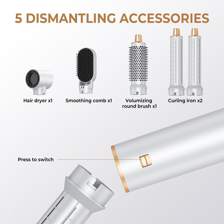Föhnbürste 5 in 1,Air Styler, 30mm Air Curling, 1000W Haartrockner, 3 Temperatur und Windgeschwindig