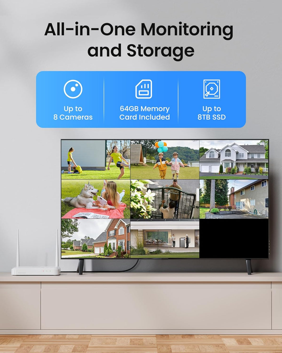ZOSI 2K 3MP WiFi 6 Überwachungskamera Set Aussen, 8CH NVR mit 4 WLAN IP Kameras, 64GB SD-Karte, 2-We