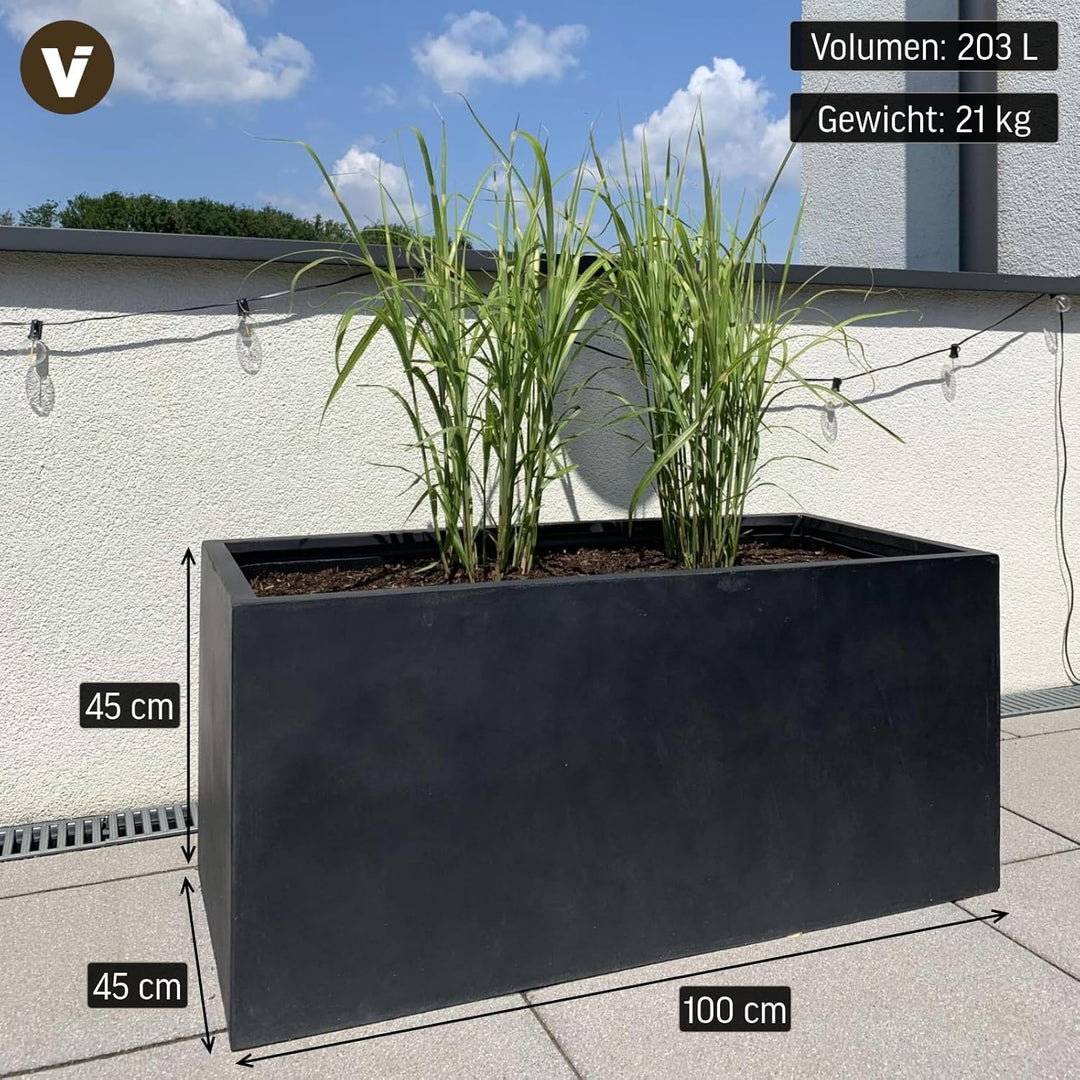 Vivanno Pflanzkübel Pflanztrog Blumentrog Fiberglas Anthrazit Maxi 45x100x45 45x100x45 cm Anthrazit